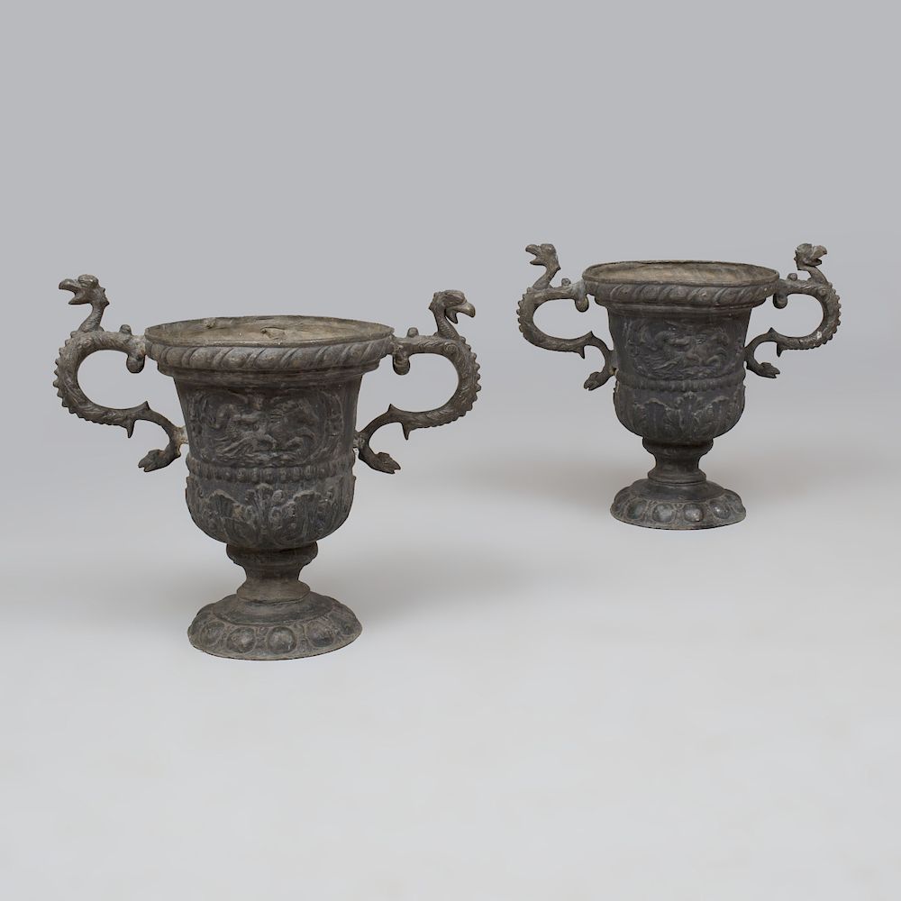 Appraisal: Pair of English Lead Garden Urns Fitted with a pair