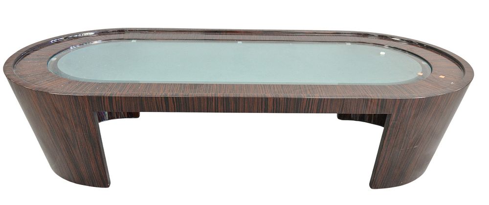 Appraisal: Large Dakota Jackson Lacquered Wood and Glass Oval Coffee Table