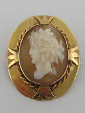 Appraisal: A yellow metal tests carat gold framed cameo brooch approx