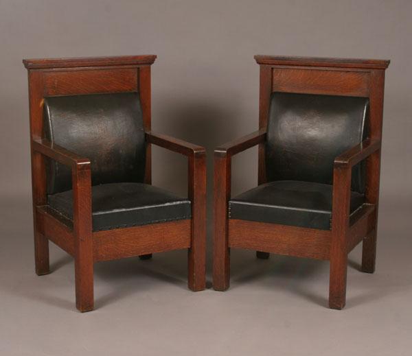 Appraisal: Red Men Lodge pair Mission oak arm chairs Upholstered seats