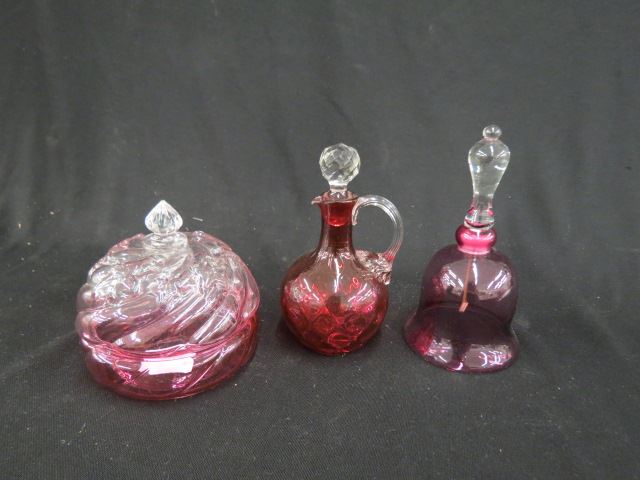 Appraisal: pcs Cranberry Glass creut bell and covered butter dish