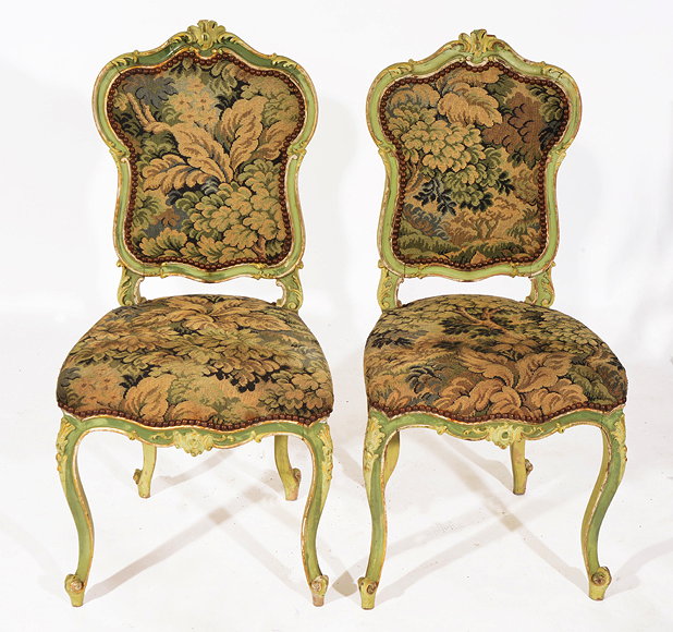 Appraisal: A PAIR OF TH CENTURY LOUIS XV STYLE GREEN PAINTED