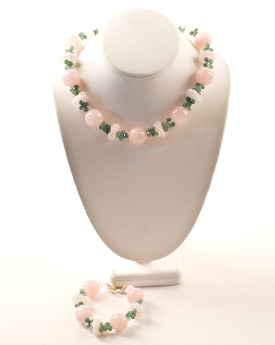 Appraisal: A Matching Rose Quartz and Prenite Bead Necklace and Bracelet