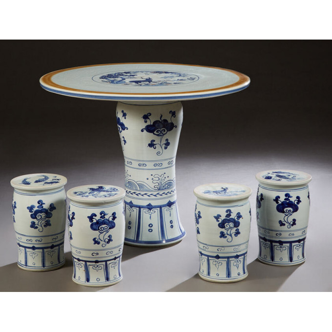 Appraisal: Chinese Porcelain Five Piece Patio Set th c consisting of