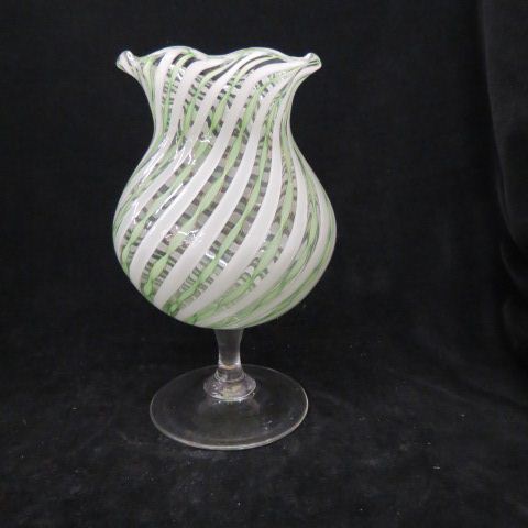 Appraisal: Murano Art Glass Vase green white ribbon design copper flecking