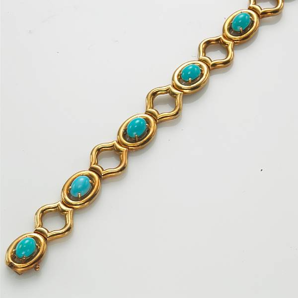 Appraisal: A turquoise and k gold link bracelet Tiffany amp Co