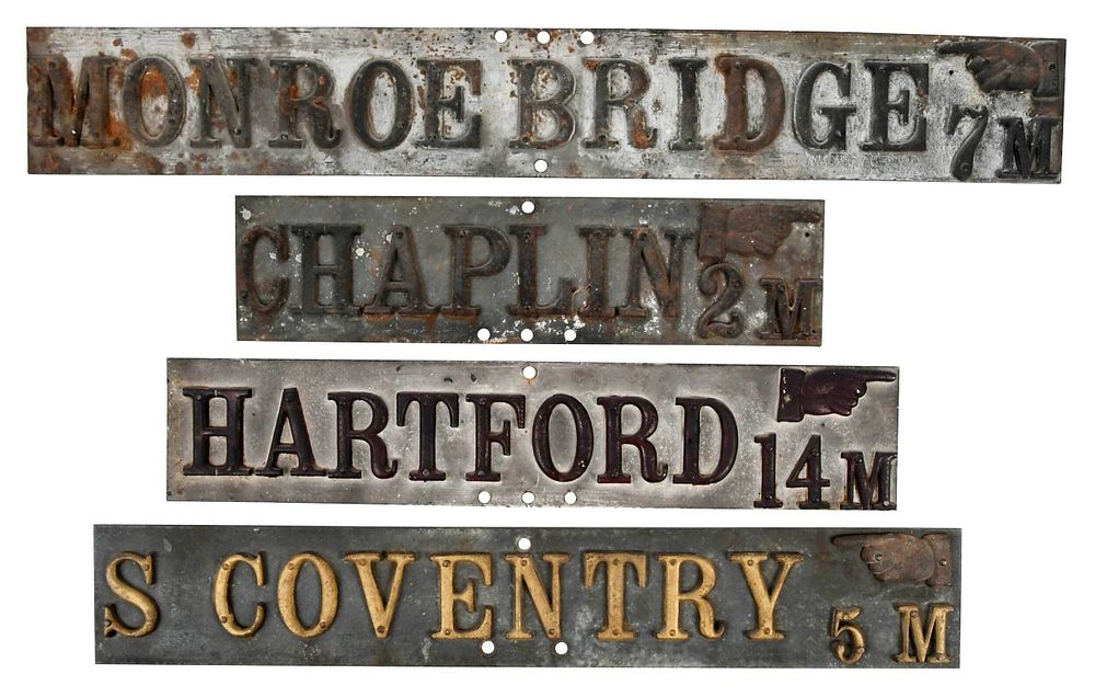 Appraisal: Vintage Metal Street Signs New England mostly Connecticut longest -