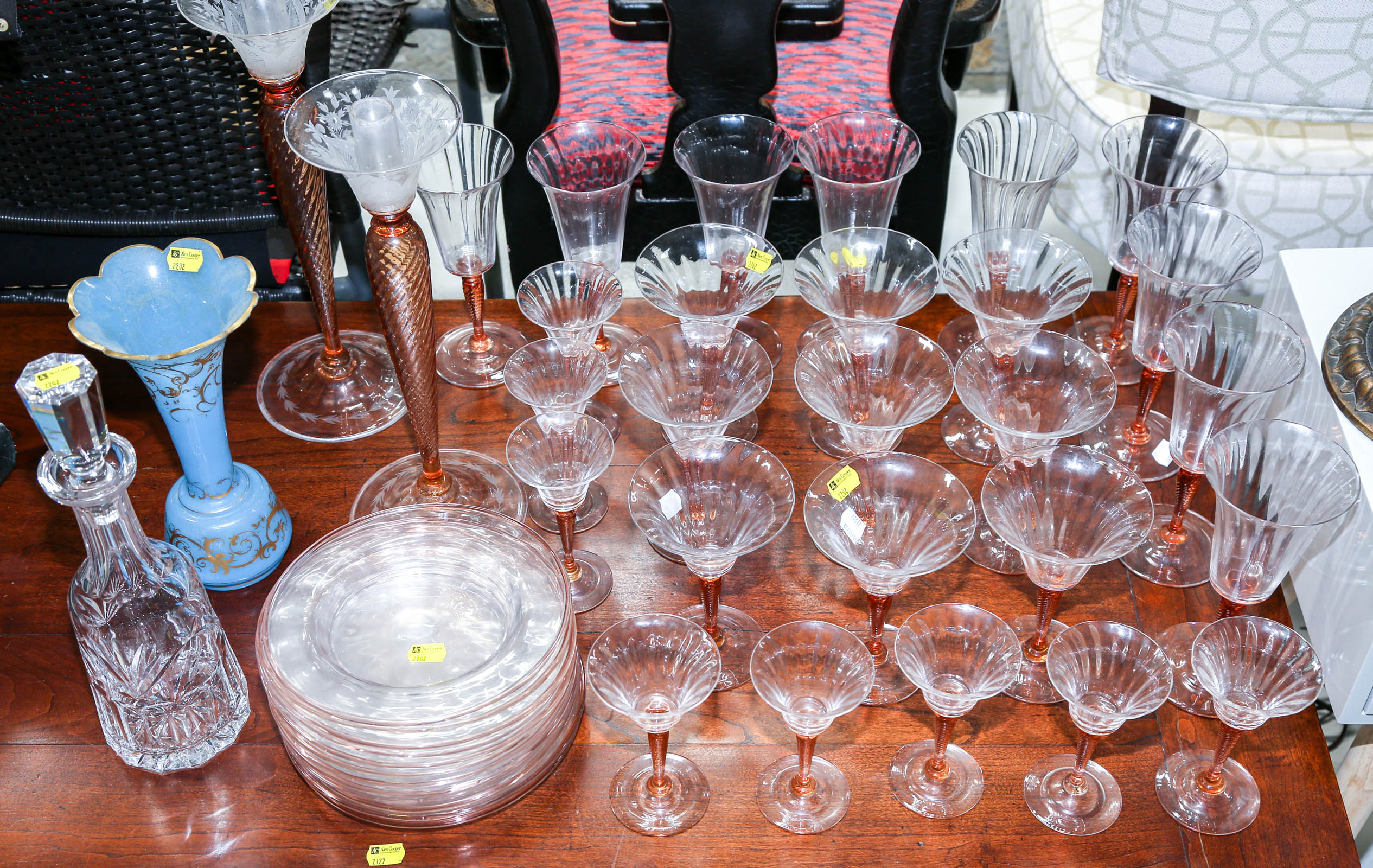 Appraisal: LARGE GROUP OF PINK GLASS TABLEWARE OTHERS Including a pair