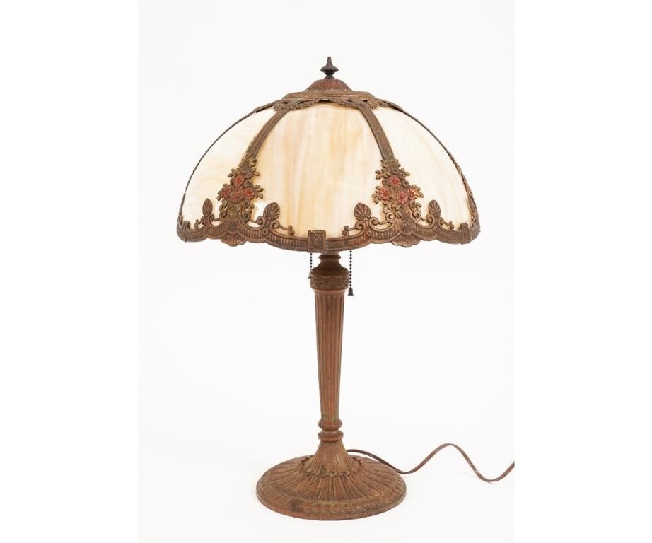 Appraisal: Slag glass dome top table lamp circa with metal base