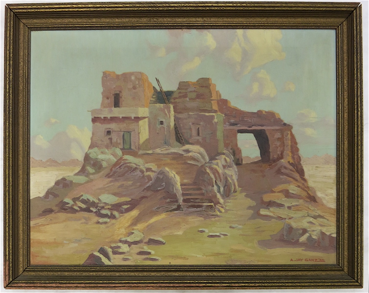 Appraisal: ALBERT JAY GANZ OIL ON CANVAS California - Desert Adobe