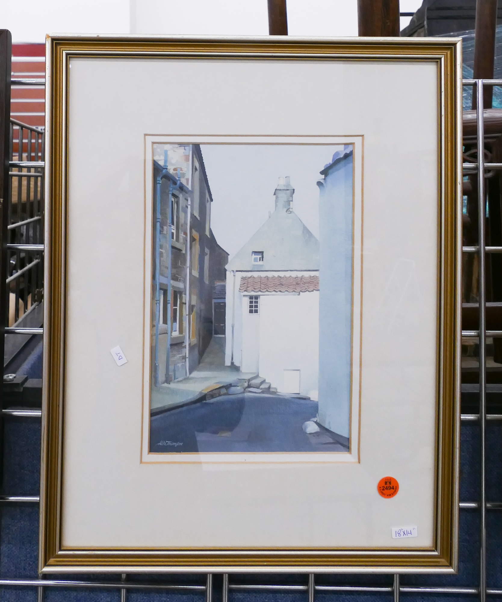 Appraisal: Alastair Thomson Street Scene Gouache Painting Framed- x ''