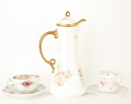 Appraisal: Limoges Pitcher and Cups and Saucers Tallest H