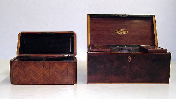 Appraisal: An English tea caddy and a French kingwood and parquetry