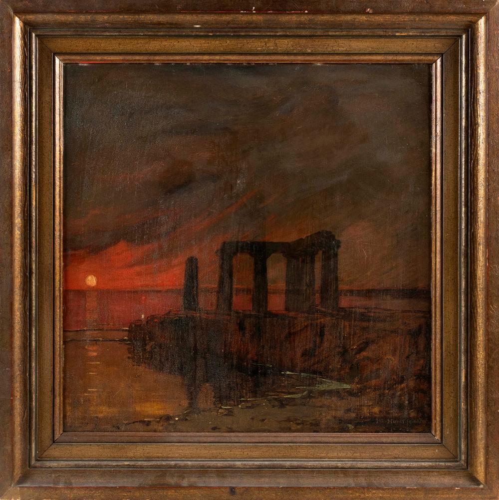 Appraisal: JOSEF HUBER-FELDKIRCH AUSTRIA - RUINS AT SUNSET OIL ON BOARD