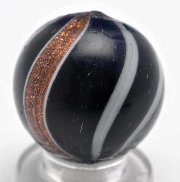 Appraisal: Black Opaque Banded Lutz Marble Description Black opaque base with