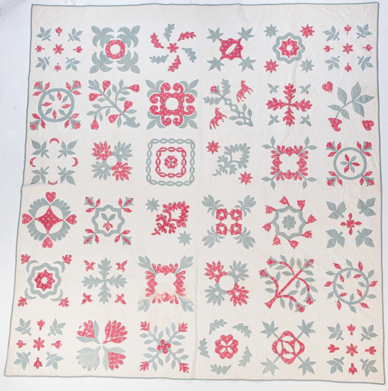 Appraisal: AMERICAN APPLIQUE QUILT Late th century Two color floral pattern