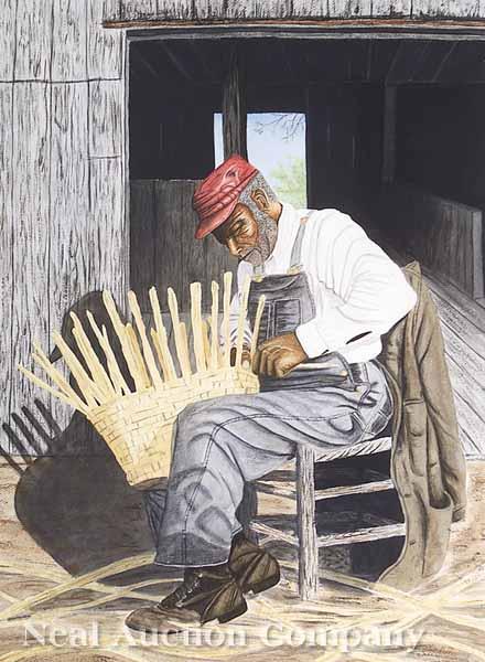 Appraisal: Bill Ollis American Louisiana th c Basket Weaver watercolor signed