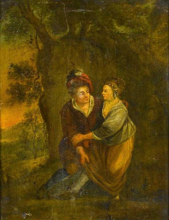 Appraisal: NORTHERN EUROPEAN SCHOOL TH CENTURY AN AMOROUS COUPLE iron panel