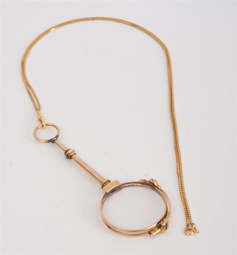 Appraisal: K YELLOW GOLD LORGNETTE With accompanying gold-tone chain in chain