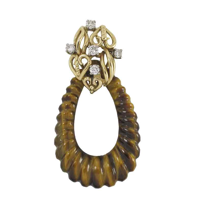 Appraisal: K DIAMOND TIGER EYE QUARTZ PENDANT K yellow gold pendant