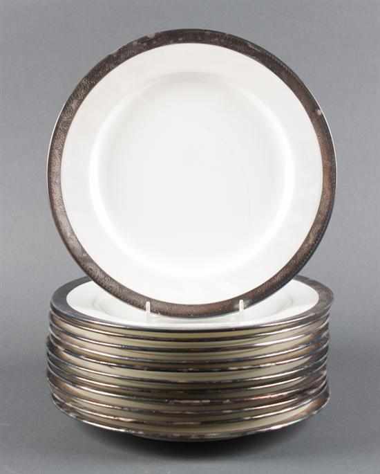 Appraisal: Set of Minton silver rimmed dinner plates th century each