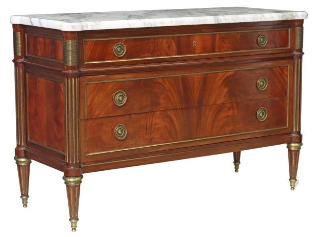 Appraisal: French Louis XVI style flame mahogany commode th c shaped