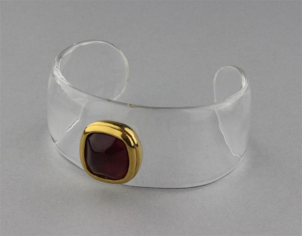 Appraisal: ROBERT GOOSSENS OF PARIS CUFF red crystal cabochon in gold