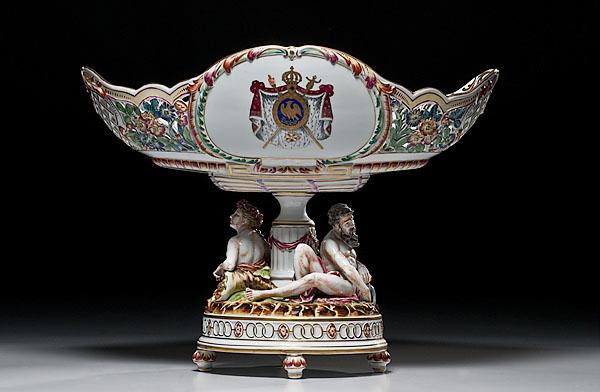 Appraisal: MONUMENTAL CAPO-DI-MONTE CENTERPIECE WITH FRENCH ROYAL ARMS Continental th century