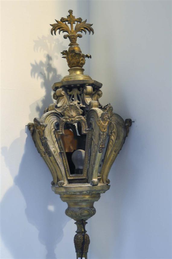 Appraisal: PAIR OF PROCESSIONAL LANTERNS Switzerland late Baroque Chased brass glass