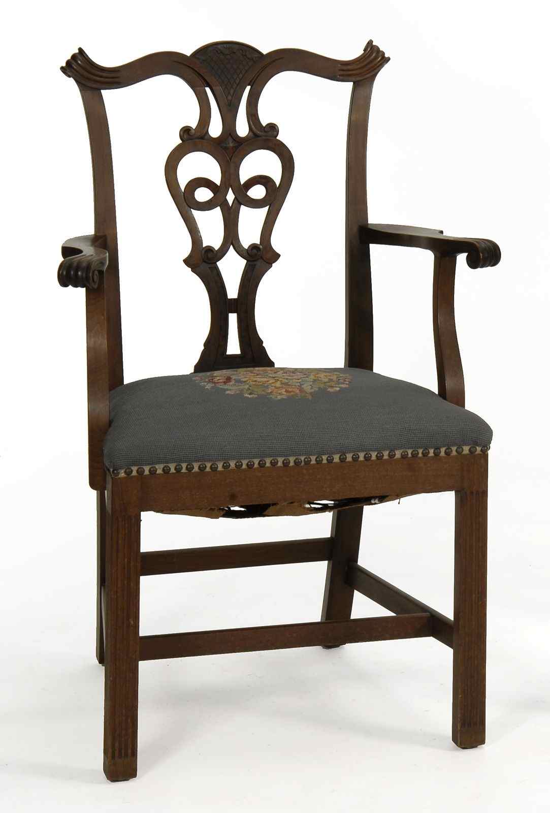 Appraisal: CHIPPENDALE-STYLE ARMCHAIRFirst Half of the th CenturyBench-made in mahogany Pierced