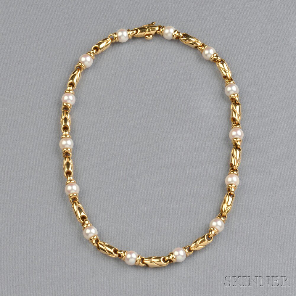 Appraisal: kt Gold and Cultured Pearl Necklace Bulgari Italy composed of