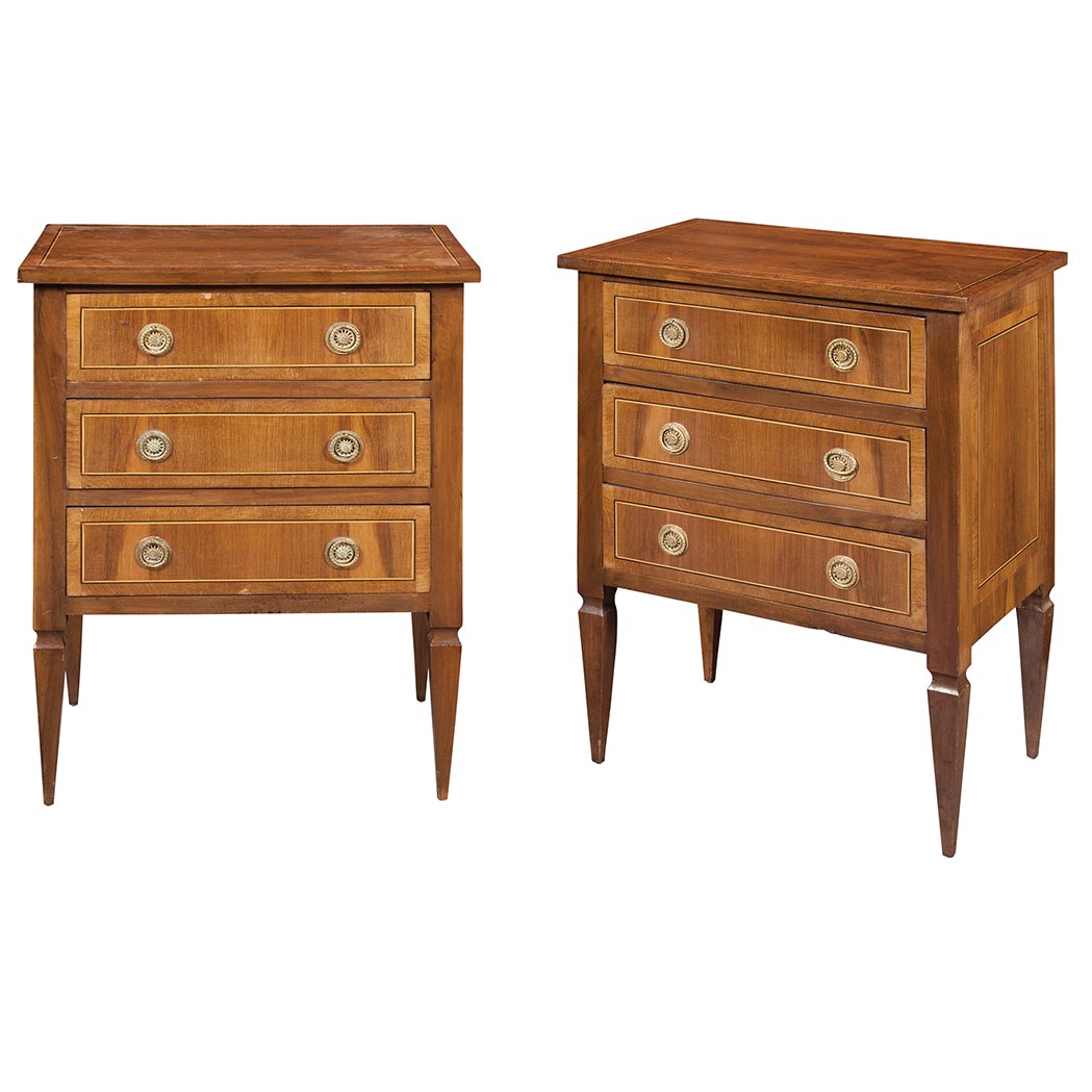 Appraisal: Pair of Italian Neoclassical Style Inlaid Walnut Bedside Tables Each