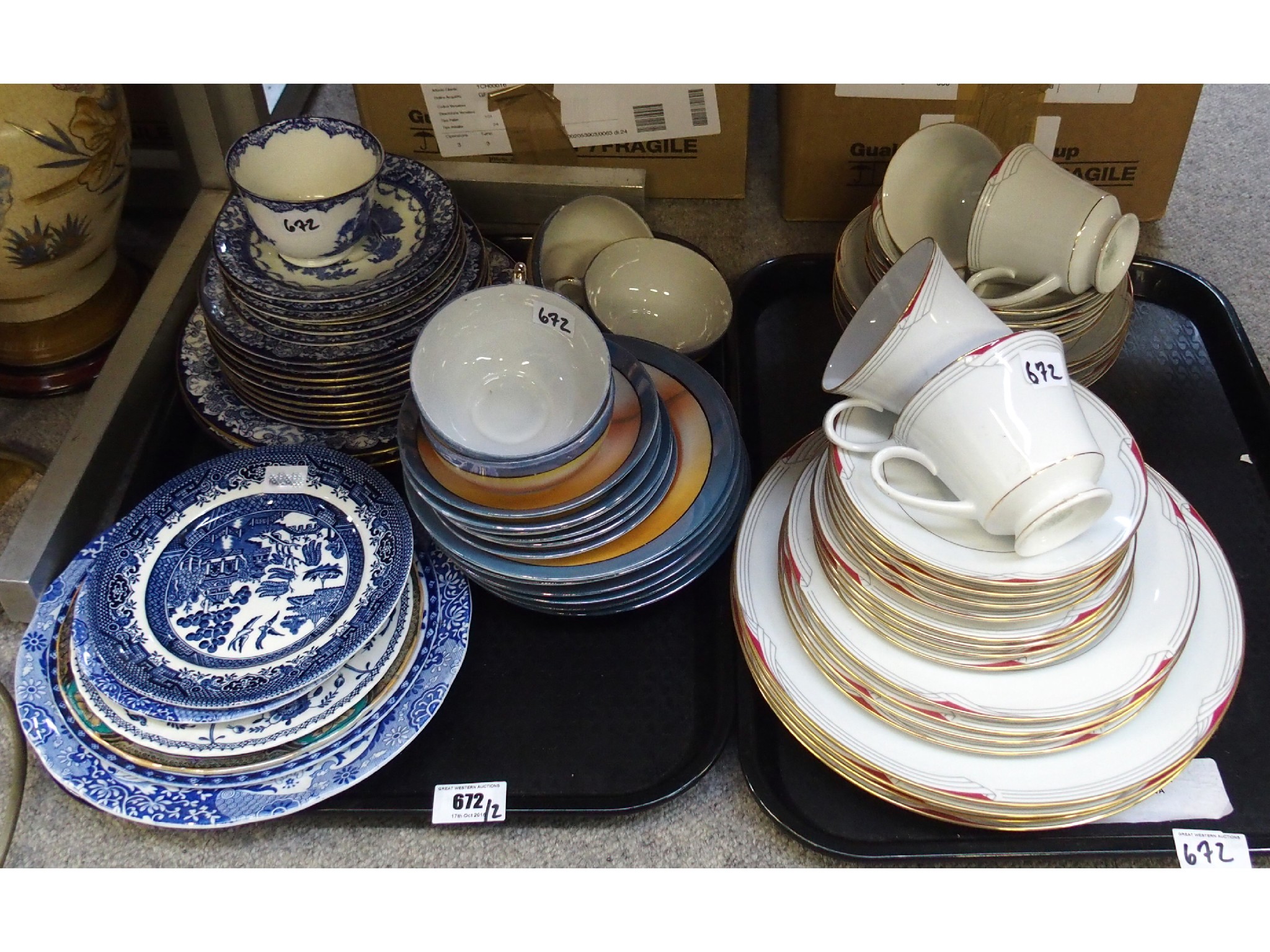 Appraisal: Two trays comprising Royal Doulton blue and white saucers other