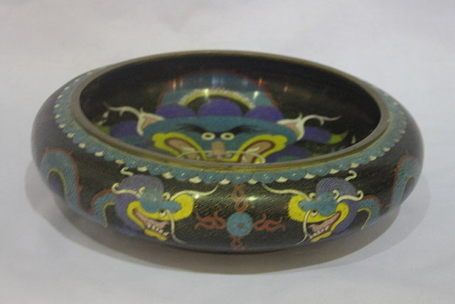 Appraisal: A CHINESE CLOISONNE BOWL with central dragon on a blue