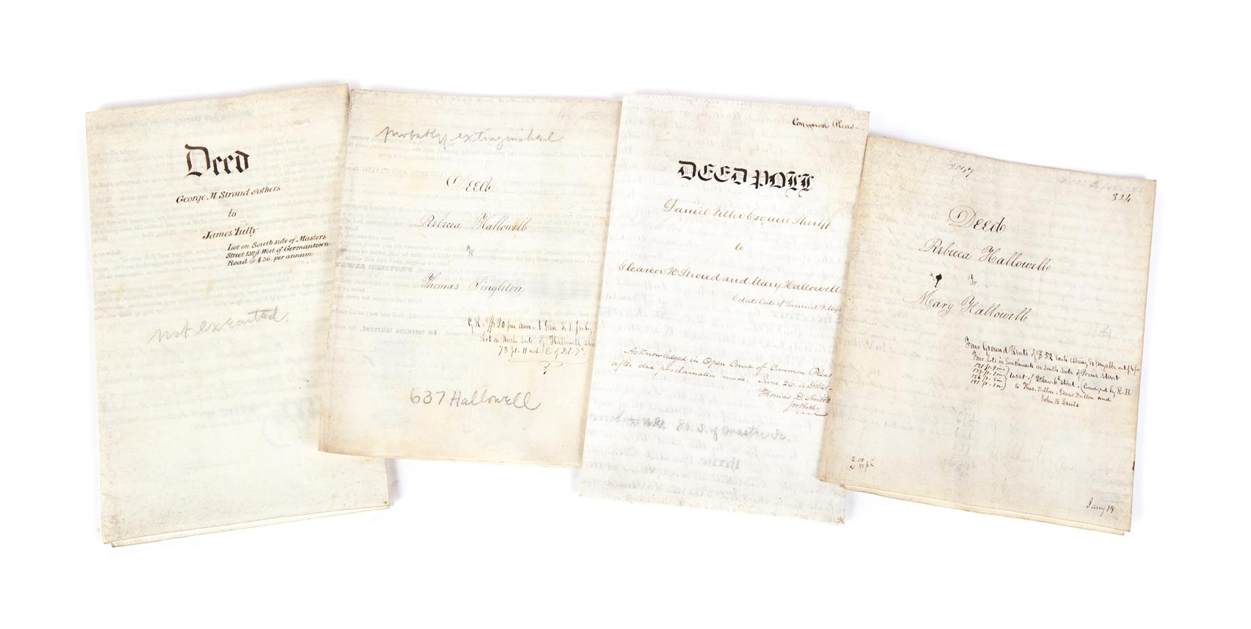 Appraisal: FOUR DEEDS OF TRANSFER DOCUMENTS REGARDING PROPERTY IN PHILADELPHIA COUNTY