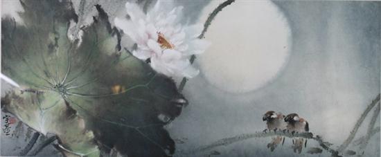 Appraisal: HENRY WO YUE-KEE Chinese b LOTUS AND BIRDS Ink and