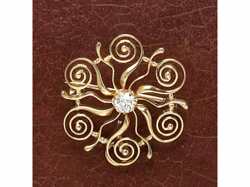 Appraisal: DIAMOND PENDANT BROOCH k yellow gold swirl design pendant brooch