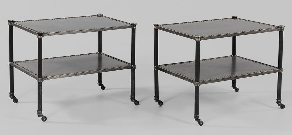 Appraisal: Pair Patinated Brass Low Tables modern each set with brass