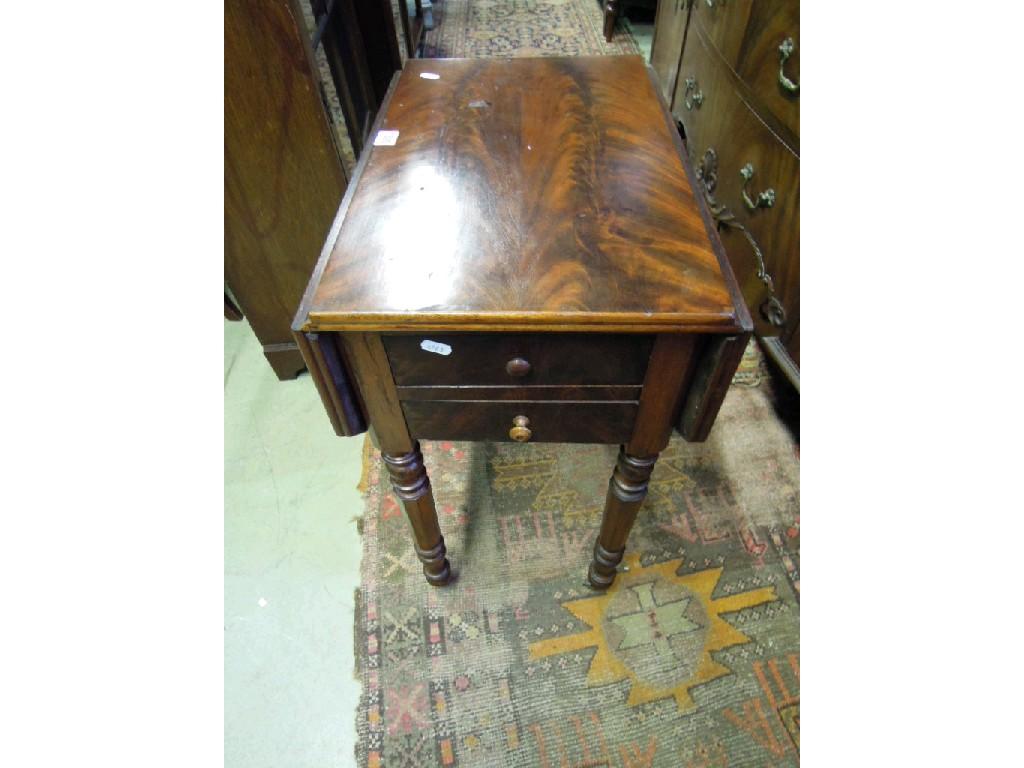 Appraisal: A th century mahogany drop leaf sewing work table with