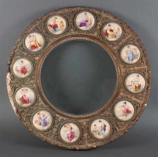 Appraisal: Continental giltwood frame with inset porcelain plaques late th early