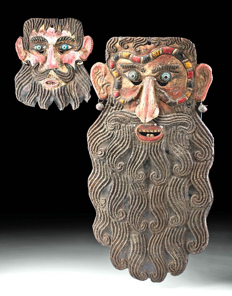 Appraisal: th C Mexican Guerrero Painted Copper Masks pr Latin America