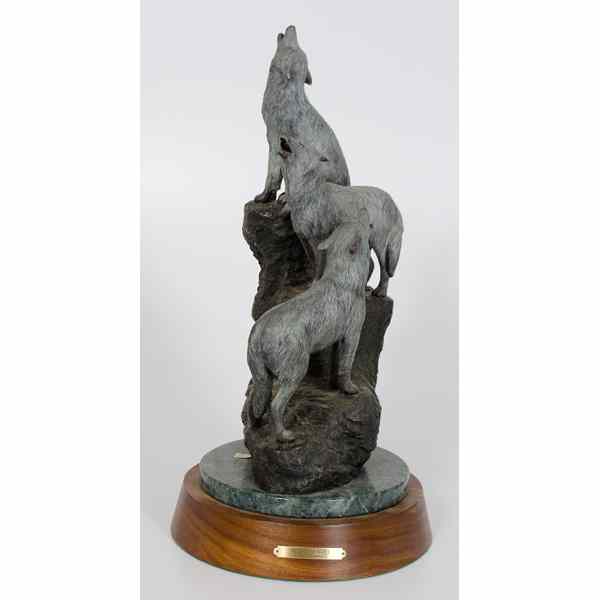 Appraisal: Chris Navarro Bronze Wild Harmony Bronze depicting three wolves howling