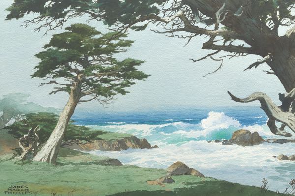 Appraisal: JAMES MARCH PHILLIPS AMERICAN - x California coastline Watercolor on