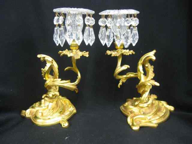 Appraisal: Pair of French Victorian Bronze Cut GlassCandleholders fine dore' finish