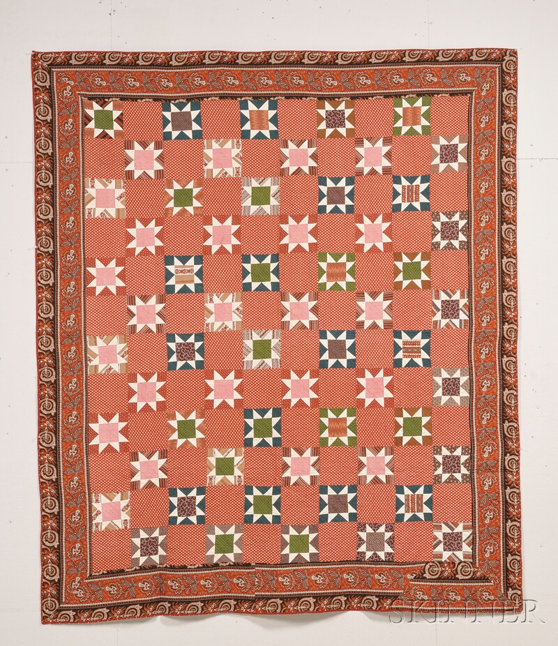 Appraisal: Pieced Cotton Star Quilt America late th century hand-stitched quilt