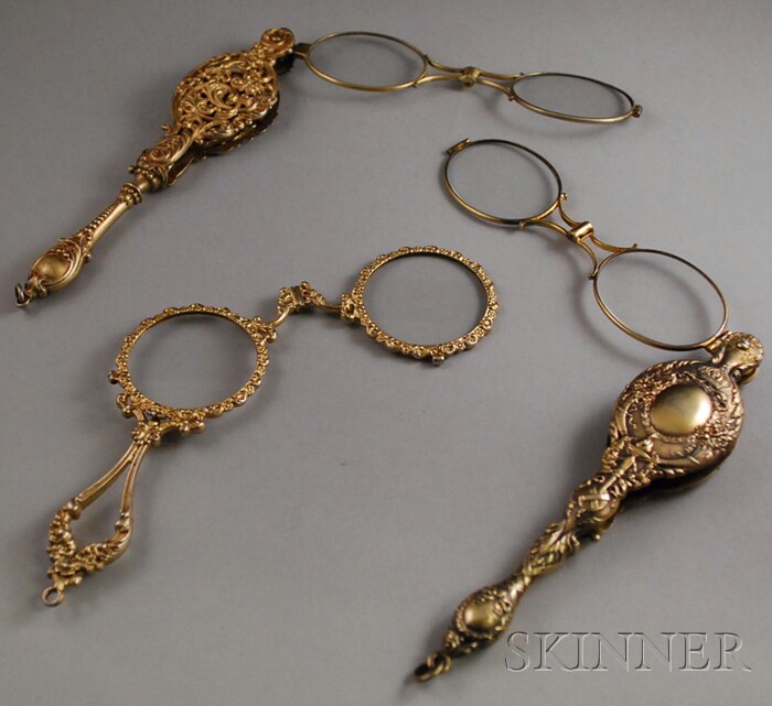 Appraisal: Three Antique Gilt Lorgnettes one sterling silver Krementz and two