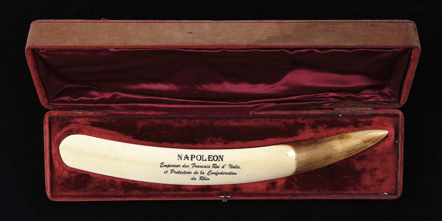 Appraisal: CASED ENGRAVED IVORY PAGE TURNER WITH NAPOLEON ON THE INSCRIPTION