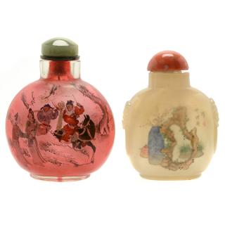 Appraisal: Two Inside-Painted Snuff Bottles The first is an agate bottle