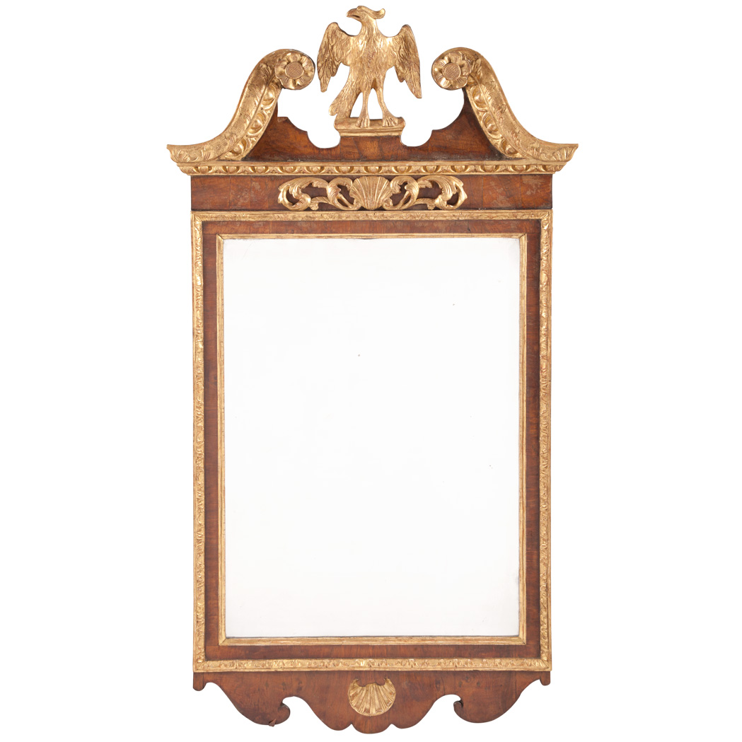 Appraisal: George II Walnut and Parcel Gilt Pier Mirror The beveled