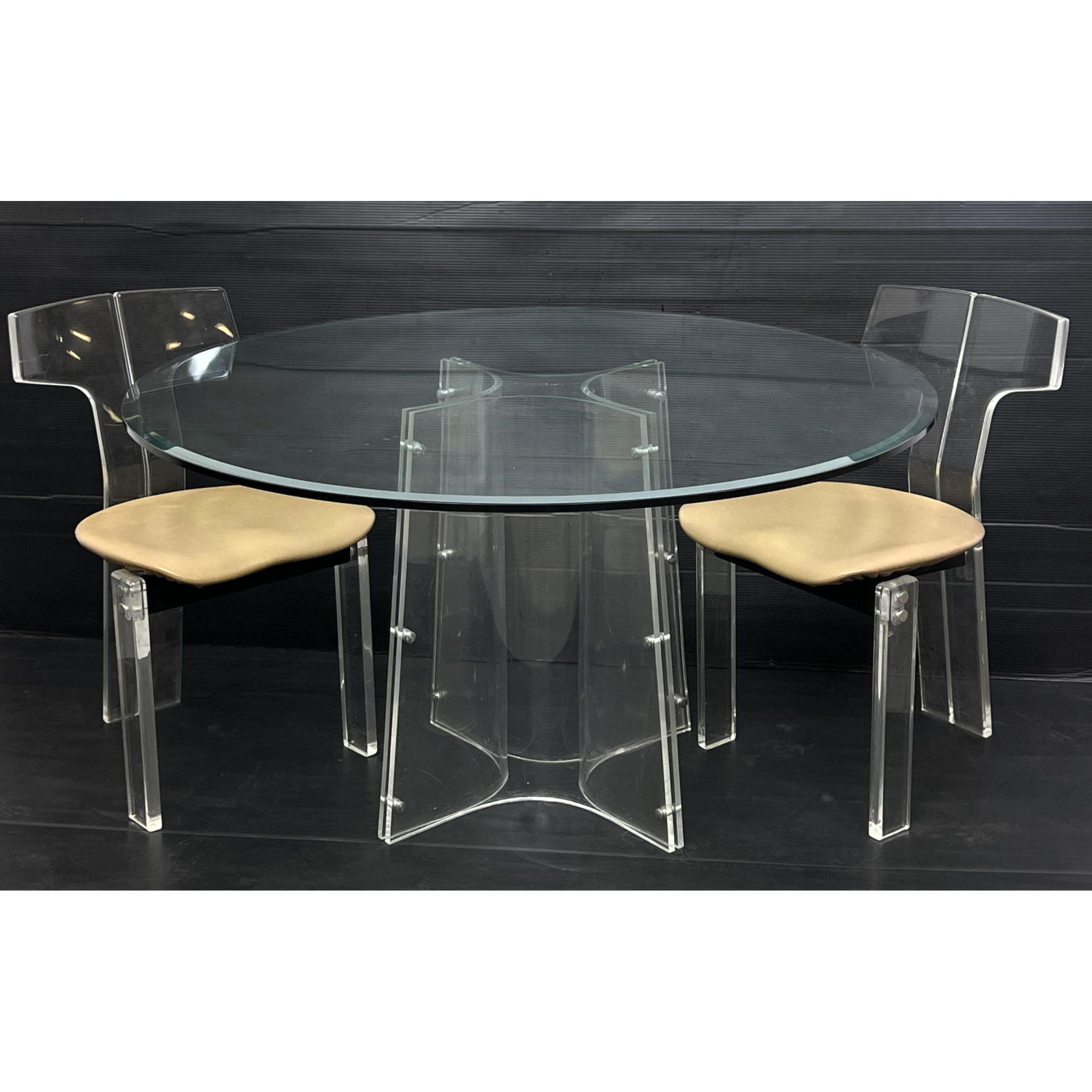 Appraisal: pc Lucite and Glass Cafe Table Dining Set Pedestal Base